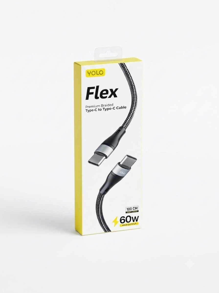 YOLO Flex Premium Braided Type-C to Type-C Fast Charging Cable – 60W, 100CM