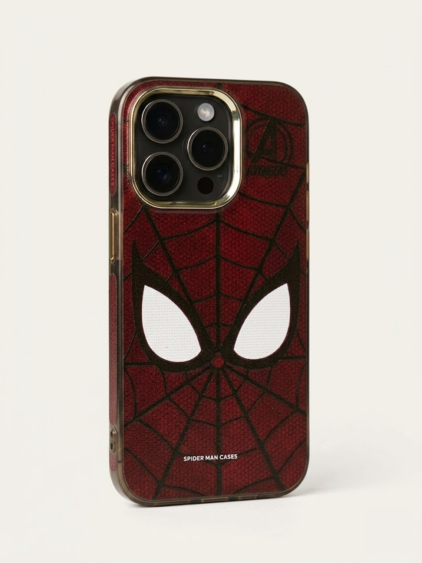Spider-Man Avengers iPhone Case – Premium Graphic Cover | Gold Edge | Spider Web Design | For iPhone 15 Pro