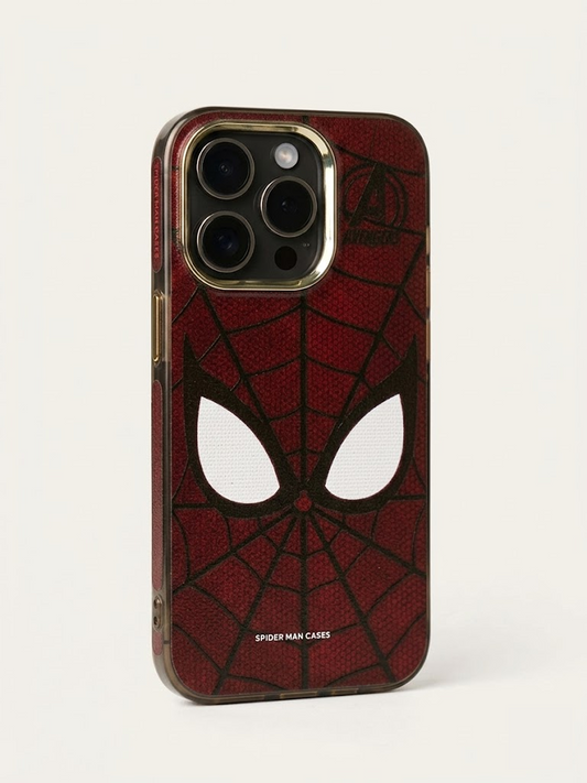 Spider-Man Avengers iPhone Case – Premium Graphic Cover | Gold Edge | Spider Web Design | For iPhone 15 Pro