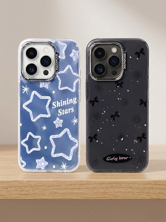 Poutacase Aesthetic iPhone Case – Shining Stars & Girly Bow Design  For iPhone 14 Pro / 15 Pro
