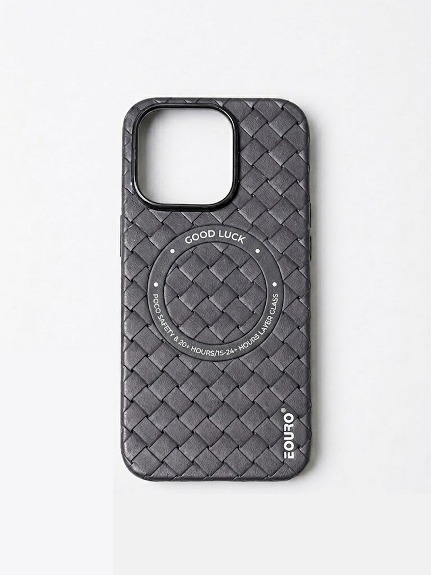 Eouro Good Luck Woven Leather iPhone Case – Premium Braided Texture Cover For iPhone 14 Pro / 15 Pro